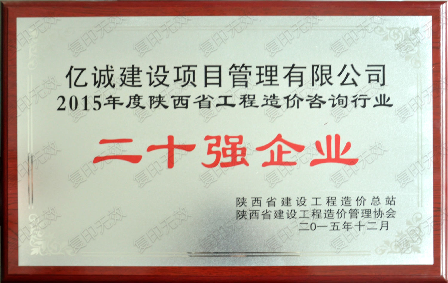 2015年度陜西省工程造價咨詢行業(yè)二十強(qiáng)企業(yè) 2015年度陜西省工程造價咨詢行業(yè)二十強(qiáng)企業(yè)